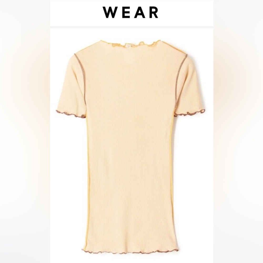 BASERANGE Vein Tee Mom Sand Creamy Butter Yellow Lettuce Hems Kareel Dye NWT L